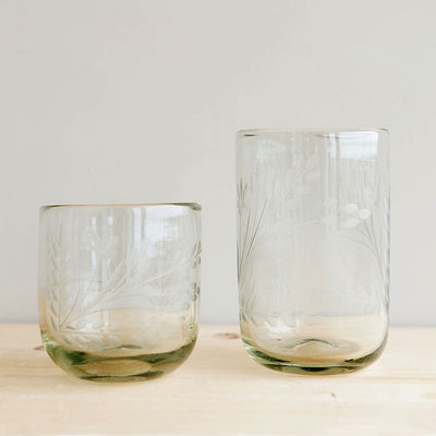 Hand-etched Floral Tumbler