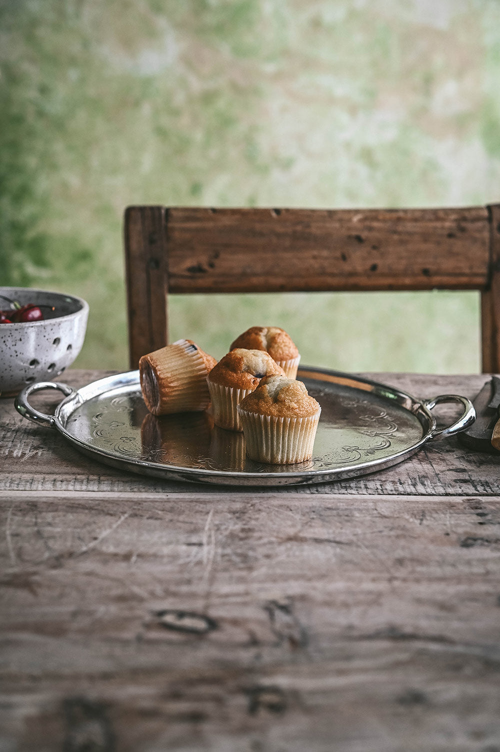 Round Pewter Tray with Handles