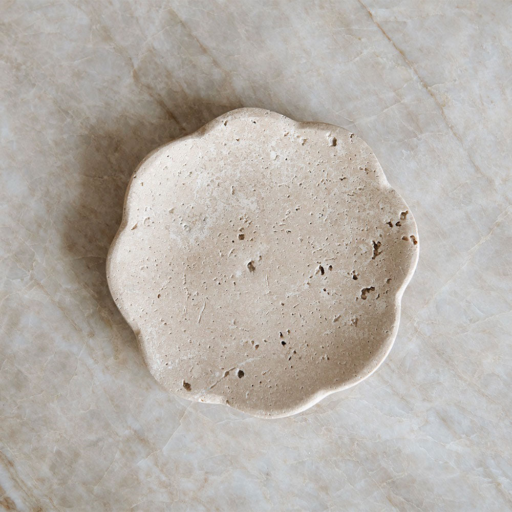 Round Travertine Petal Tray