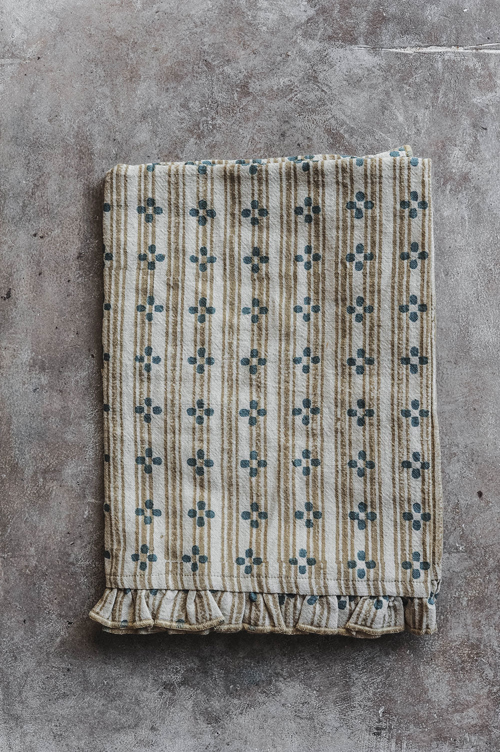 Block-Printed Ruffle Edge Kitchen Textiles - Sand