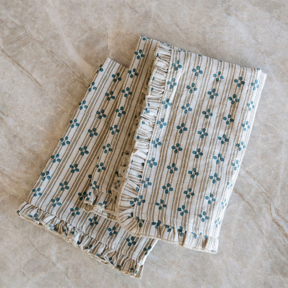 Block-Printed Ruffle Edge Kitchen Textiles - Sand