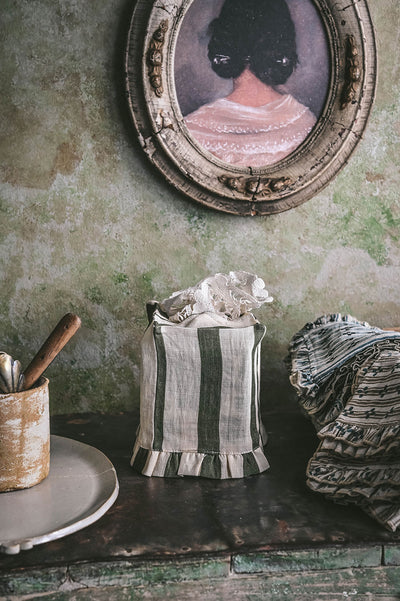 Ruffle Linen Tissue Cover - Olive