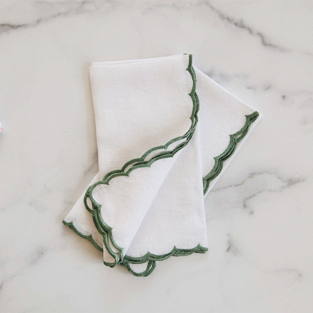 Scallop Border Linen Napkin Set - Green