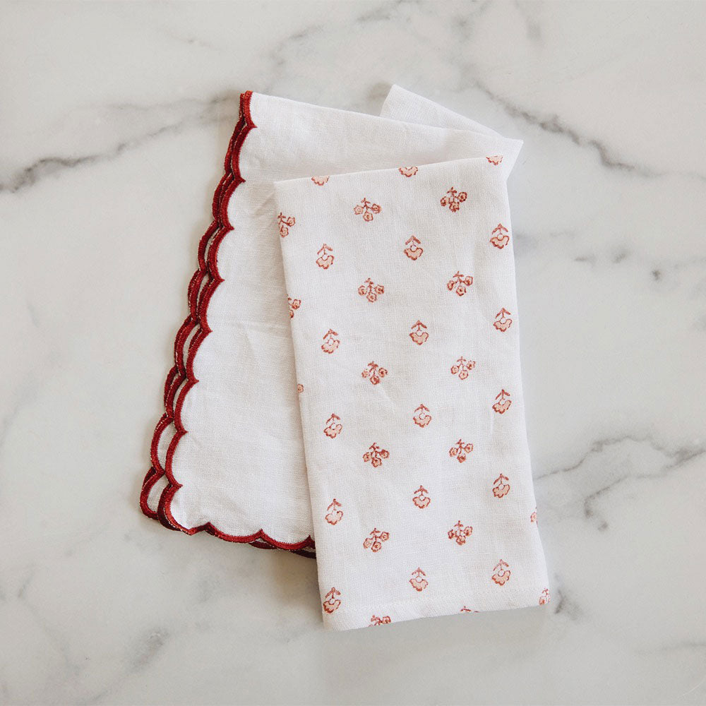 Hand Block-Printed Linen Napkin Set - Red