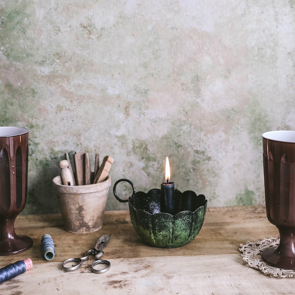 Emerald Iron Scalloped Candle Holder