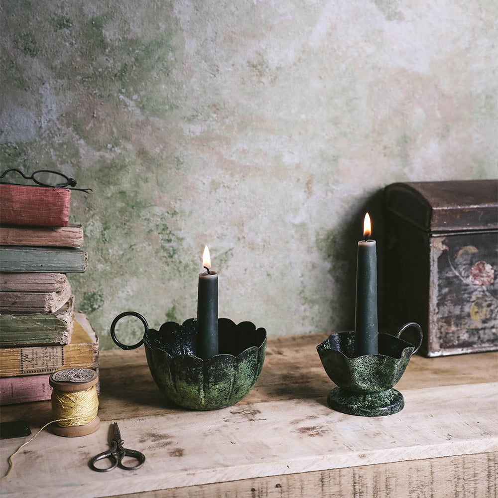 Emerald Iron Scalloped Candle Holder