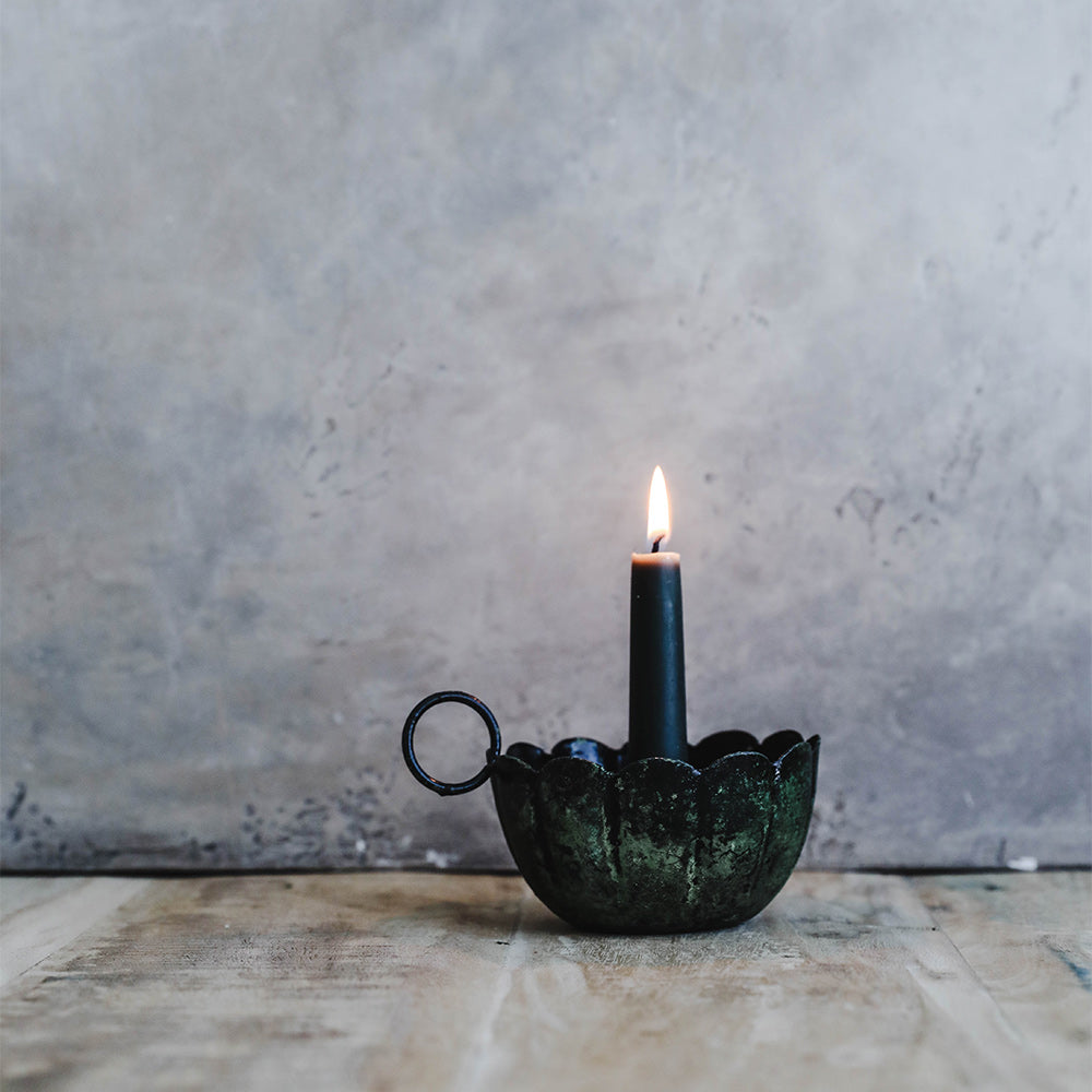 Emerald Iron Scalloped Candle Holder