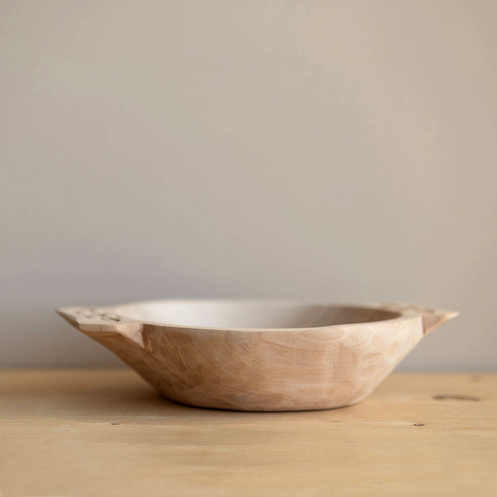 Small Wooden Bowl with Carved Handles