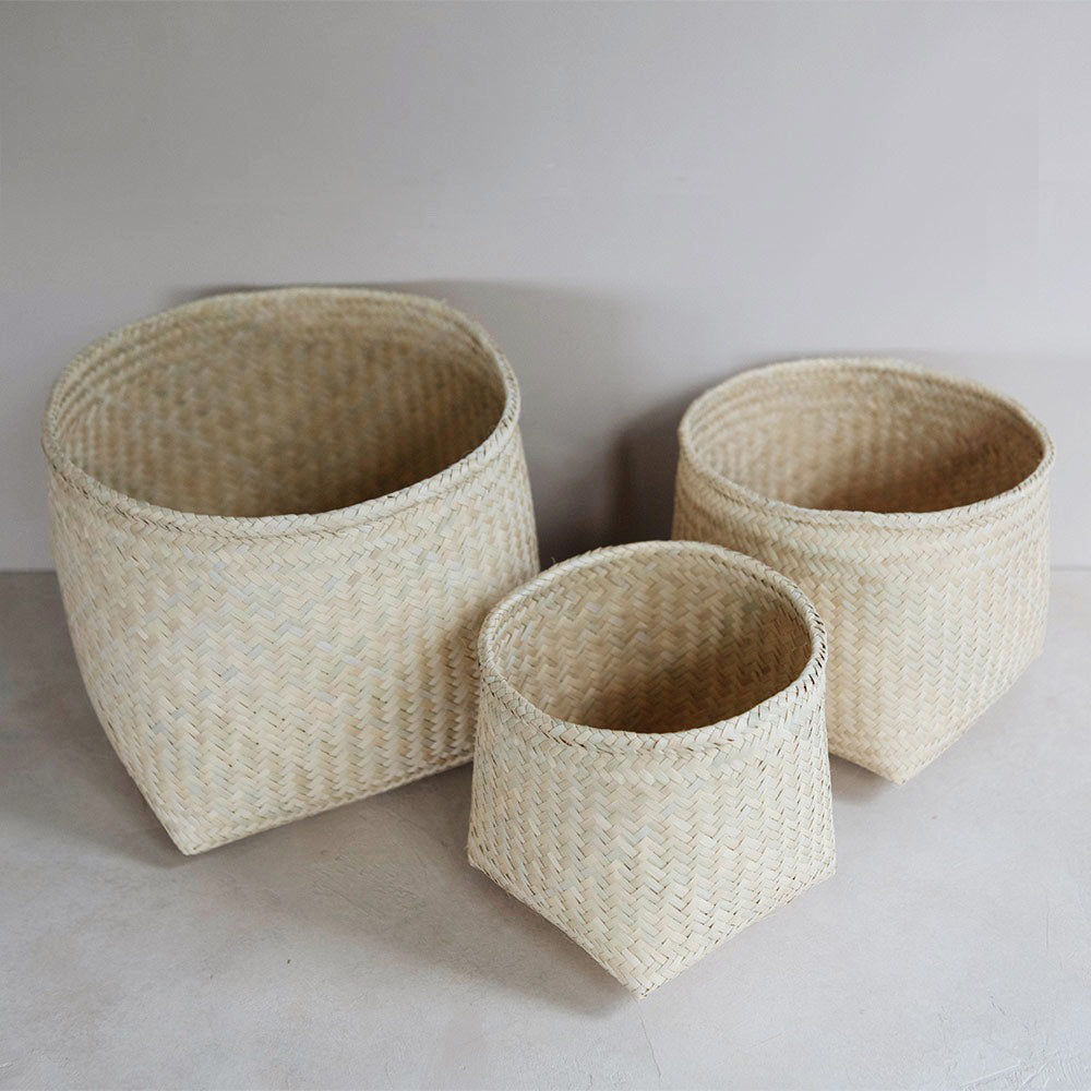 Handwoven Palm Basket - Square Base