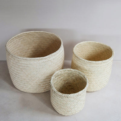 Handwoven Palm Basket - Round Base