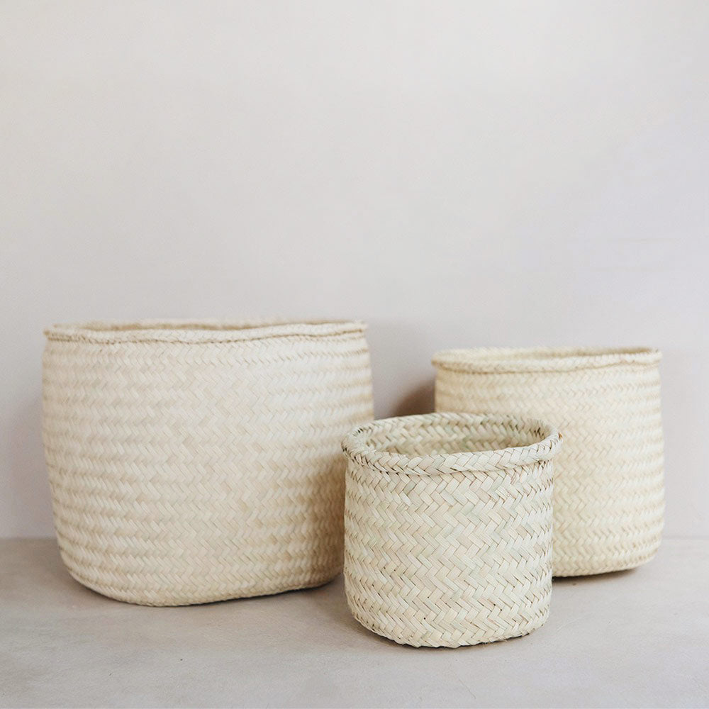 Handwoven Palm Basket - Round Base