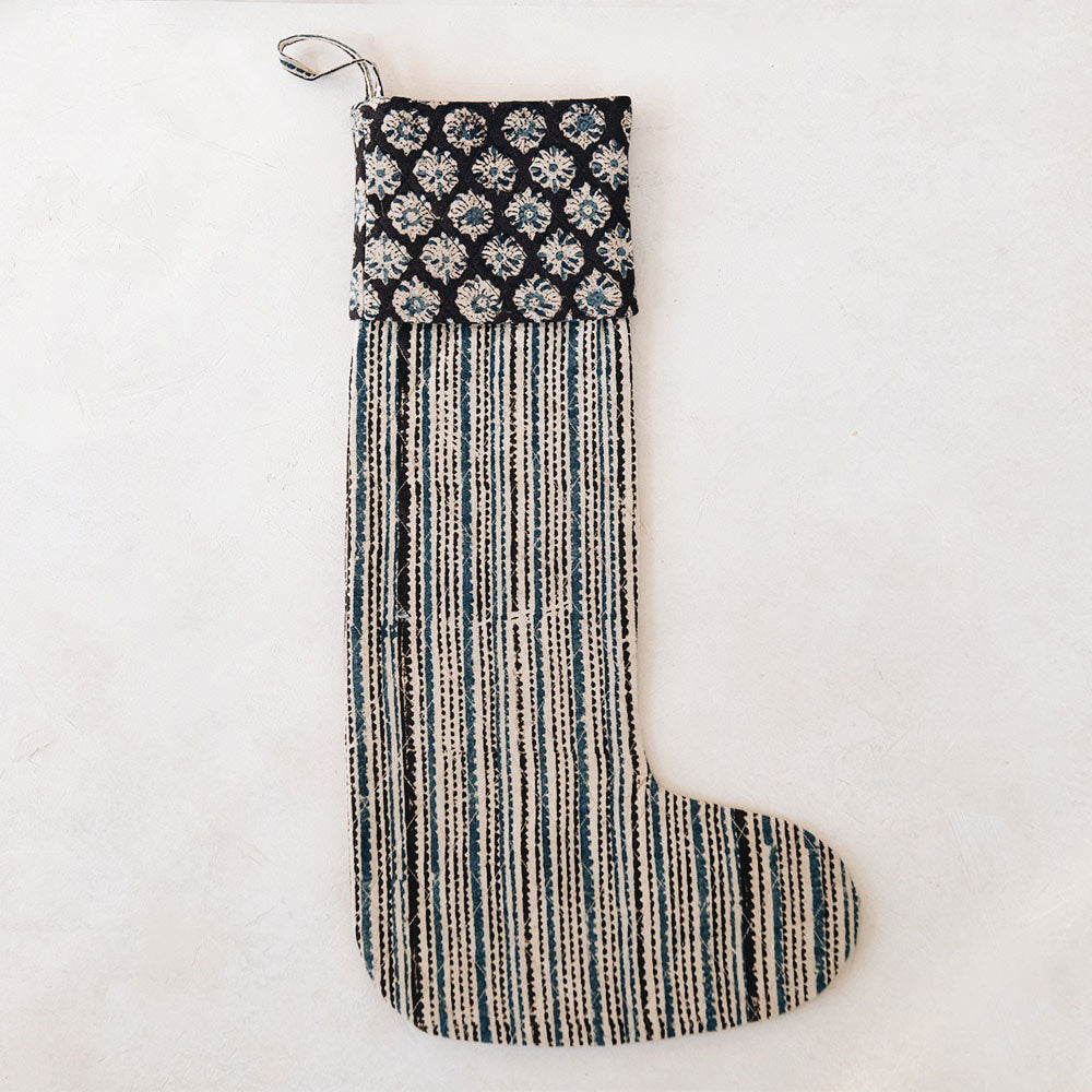 One-of-a-kind Block-Printed Stocking No. 0610