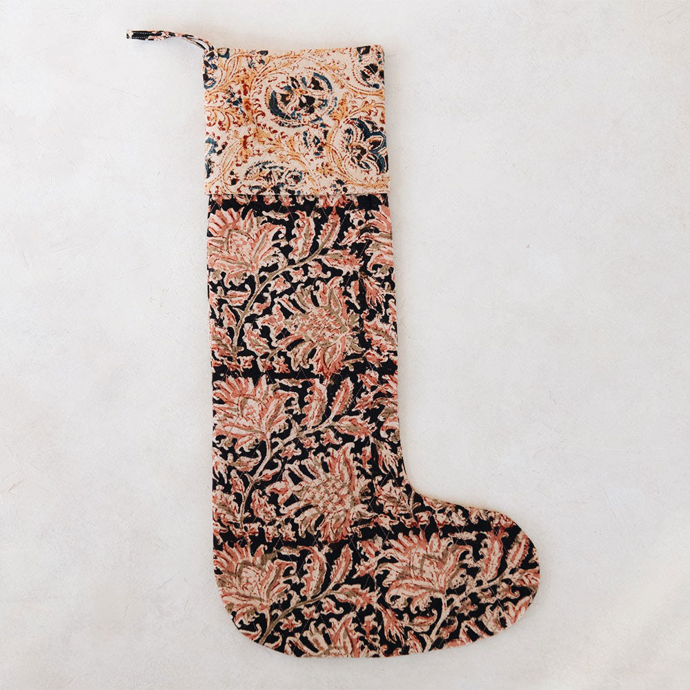 One-of-a-kind Block-Printed Stocking No. 0613
