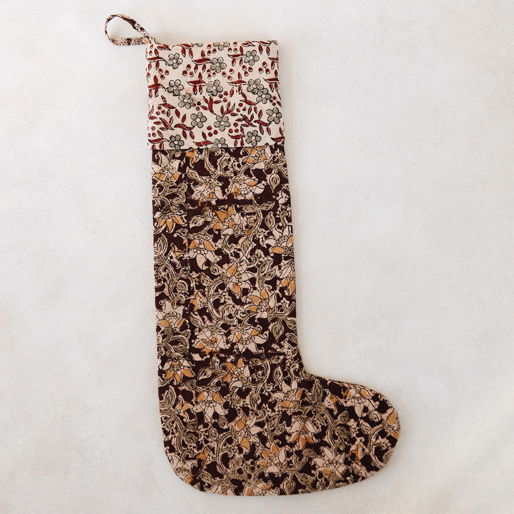 One-of-a-kind Block-Printed Stocking No. 0614