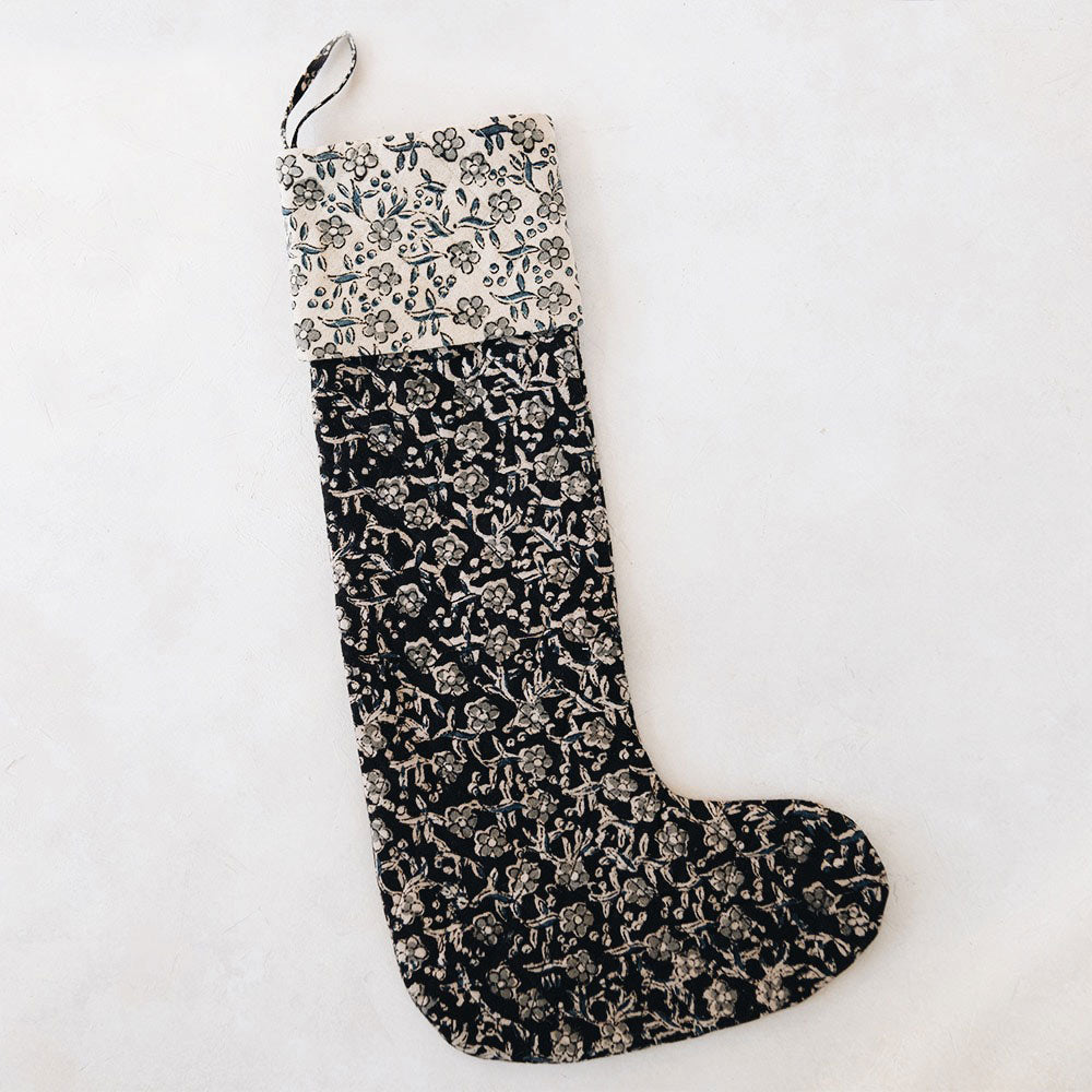 One-of-a-kind Block-Printed Stocking No. 0616