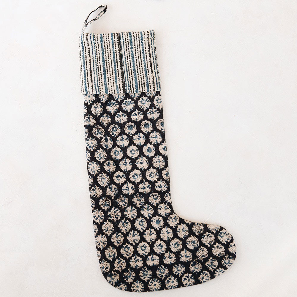 One-of-a-kind Block-Printed Stocking No. 0617