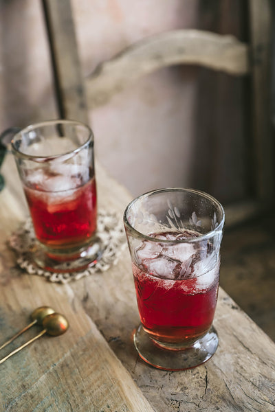 Tall Hand-etched Footed Floral Glassware