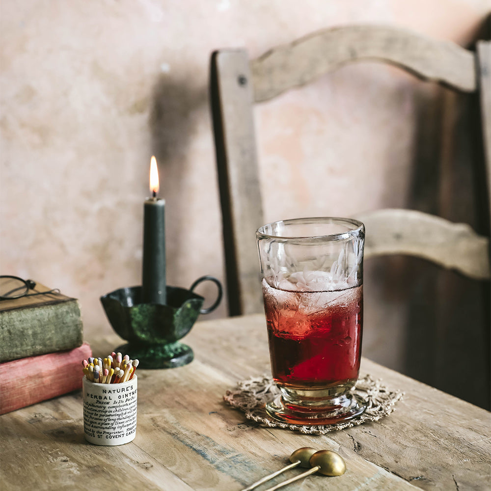 Tall Hand-etched Footed Floral Glassware