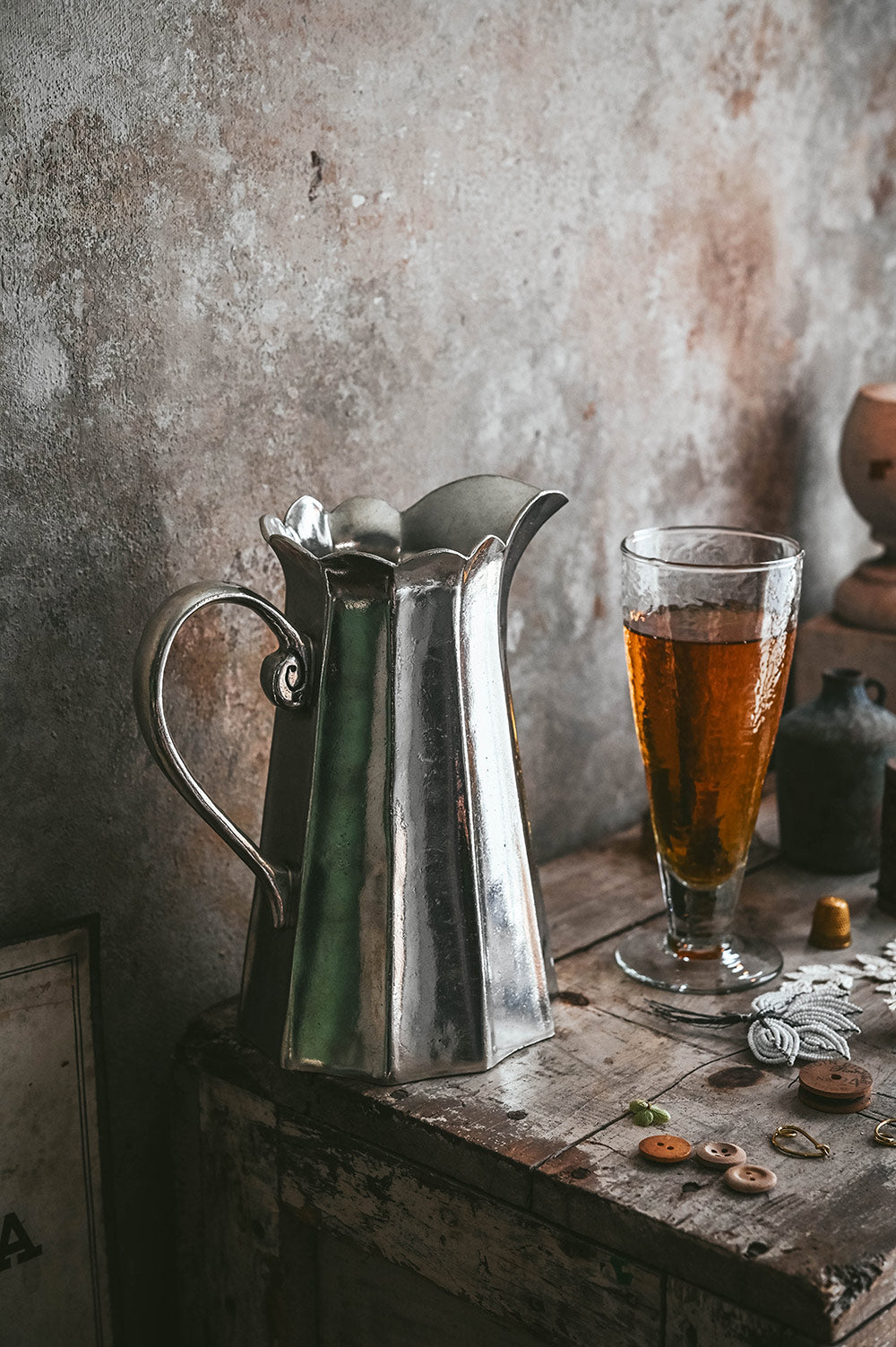 Handcrafted Tall Pewter Pitcher Vase