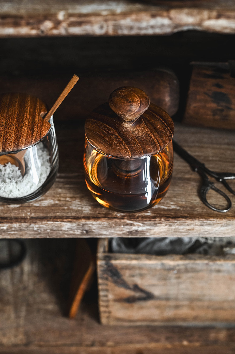 Teak & Glass Mini Honey Jar