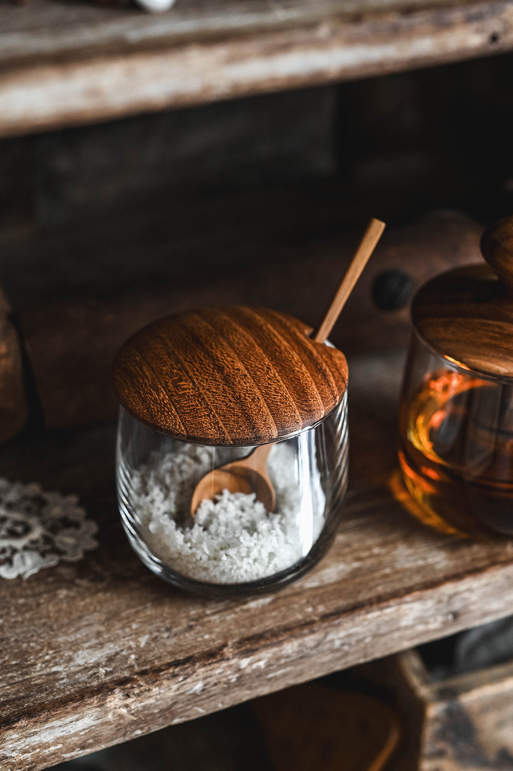 Teak & Glass Mini Spice Jar