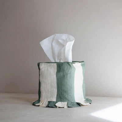 Linen Tissue Cover - Mint Stripe