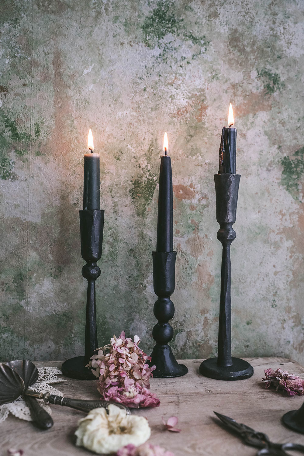 Hand-Forged Iron Candlestick Set