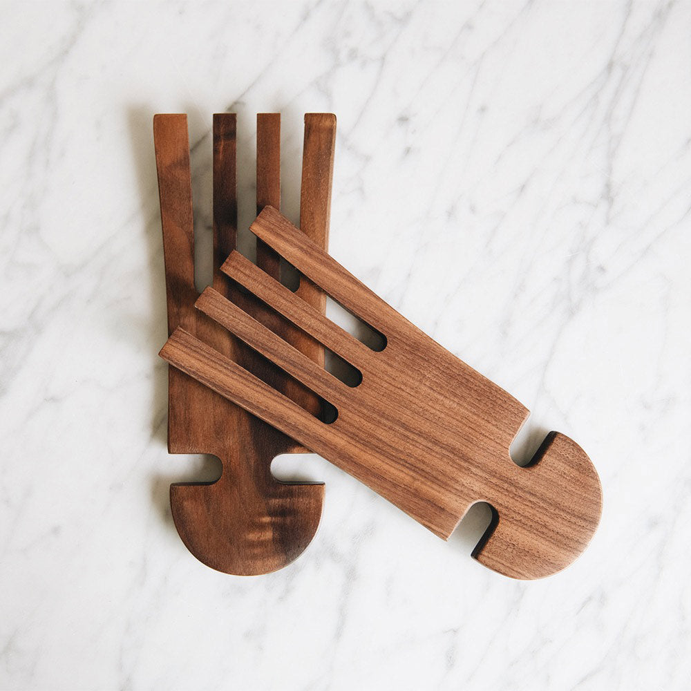 Hand Carved Walnut Hand Salad Servers