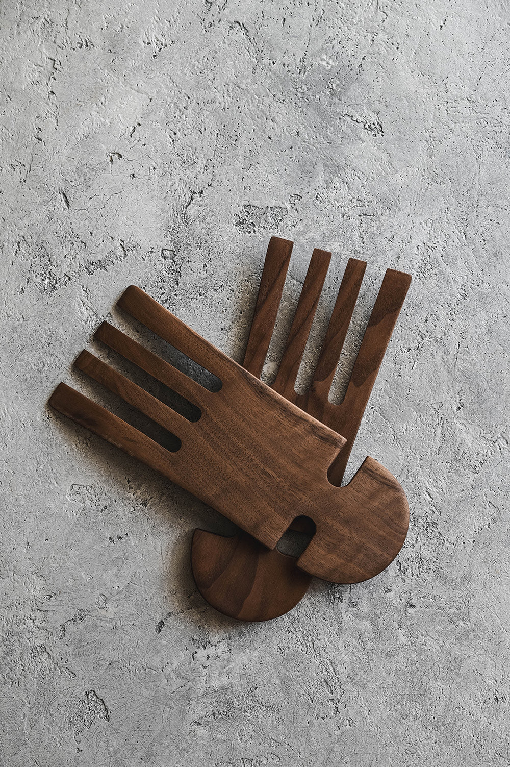 Hand Carved Walnut Hand Salad Servers