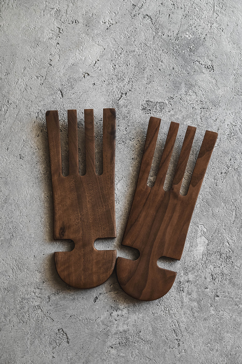Hand Carved Walnut Hand Salad Servers