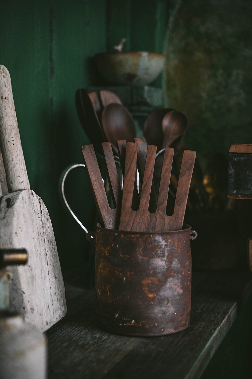 Hand Carved Walnut Hand Salad Servers