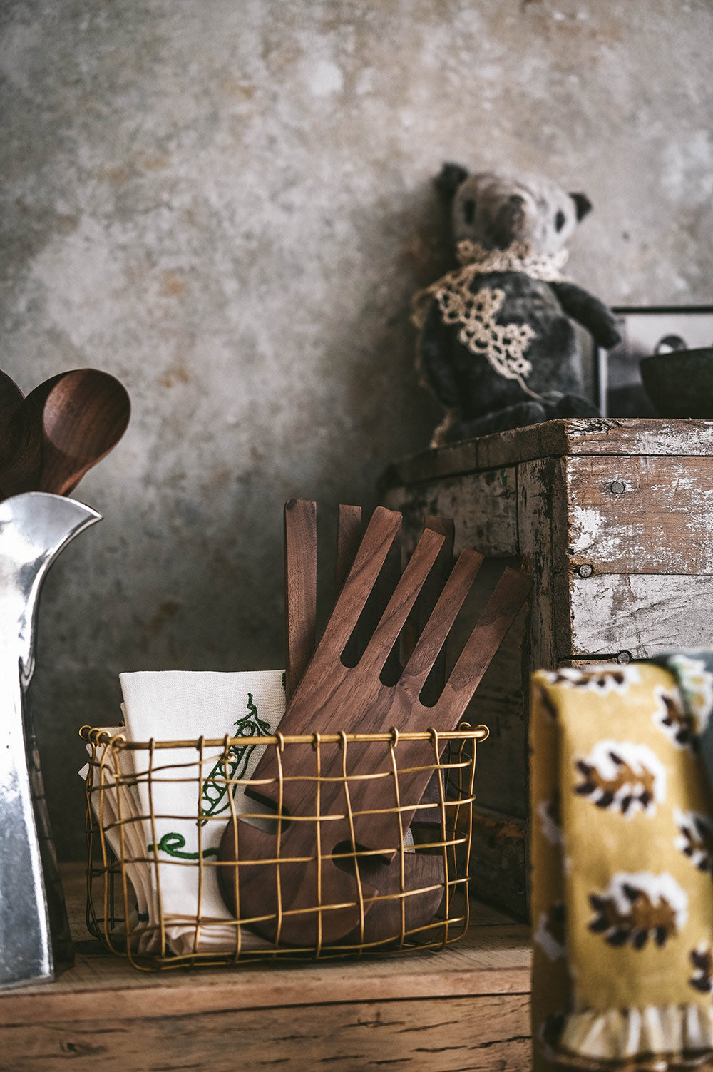 Hand Carved Walnut Hand Salad Servers
