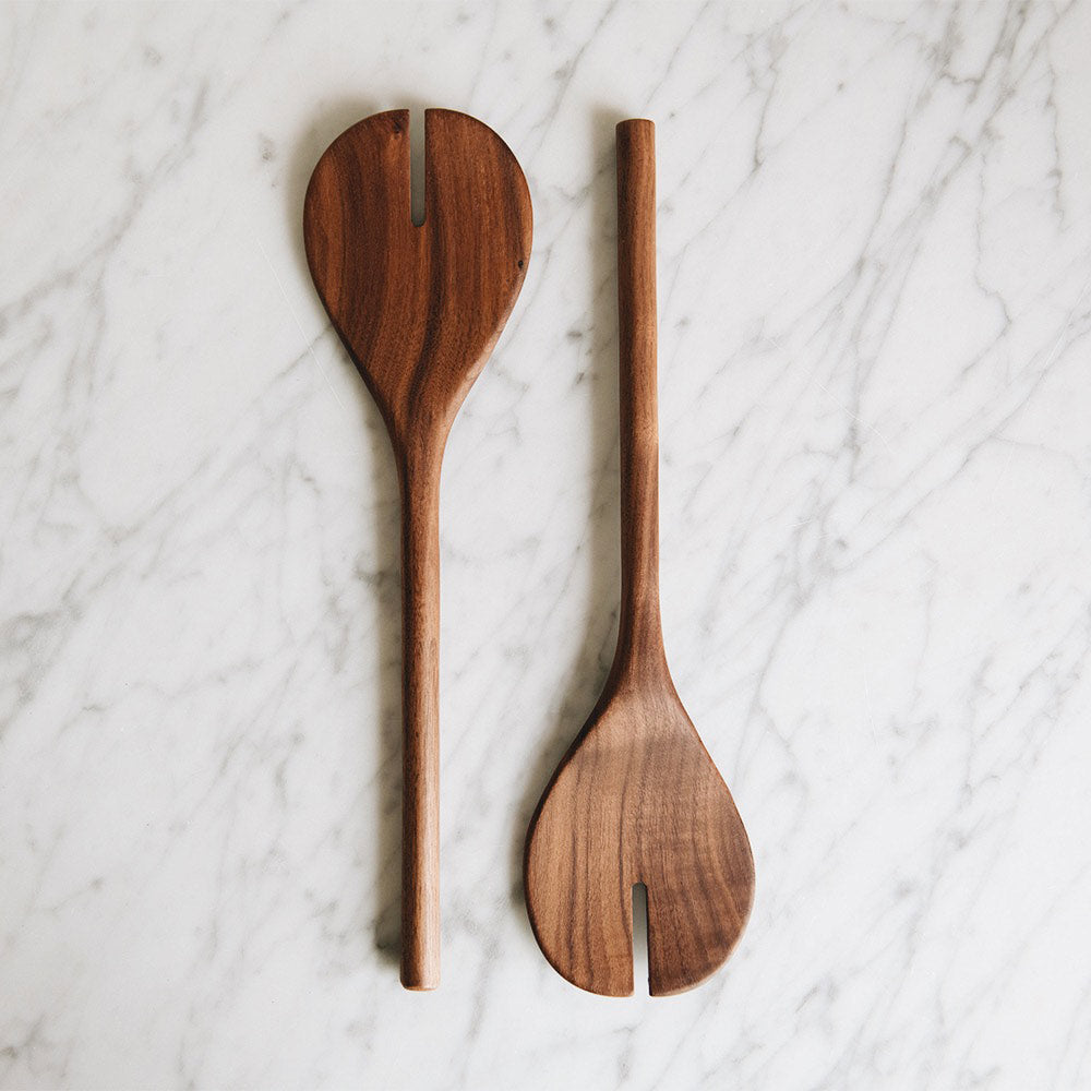 Hand Carved Walnut Salad Servers