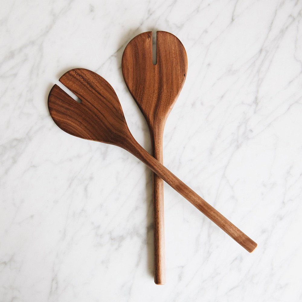 Hand Carved Walnut Salad Servers
