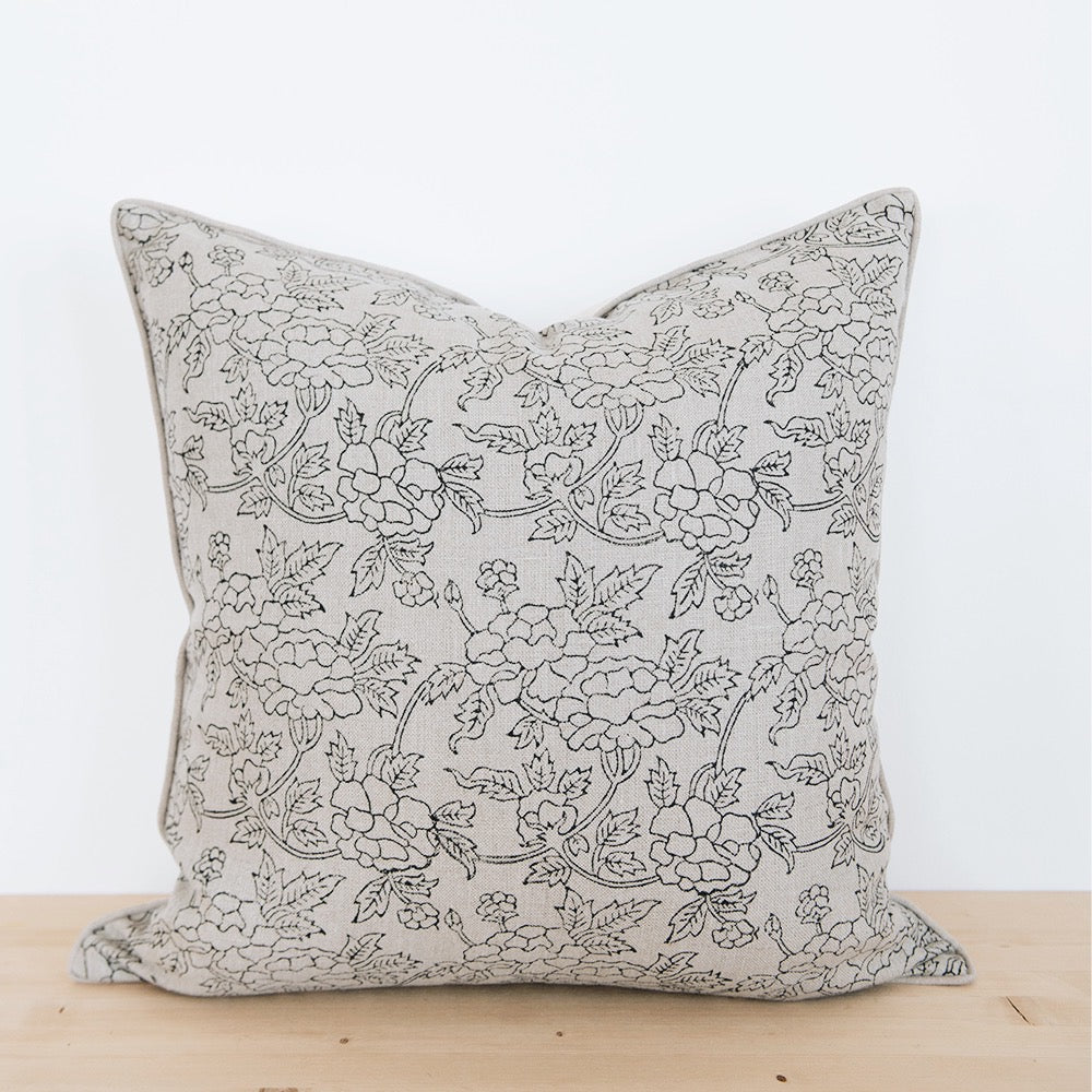 Linen Hand Block-Printed Pillow Cover No. 01210