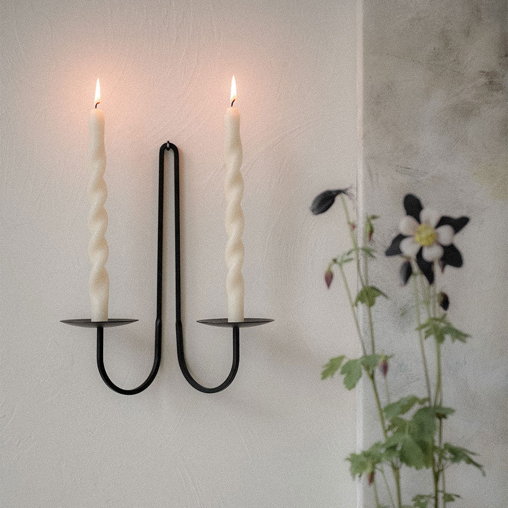 Hand Forged Iron Candle Holder - Double Arm