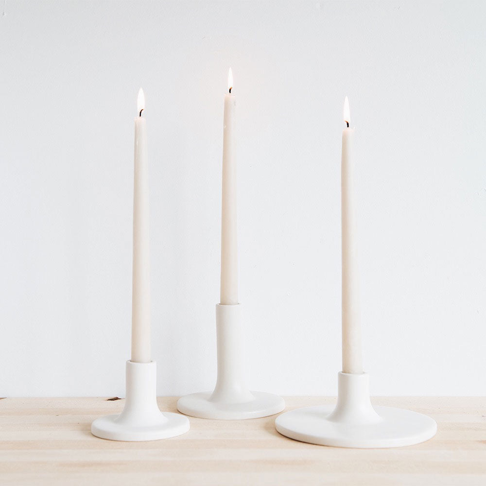 Ceramic Taper Candlestick - White