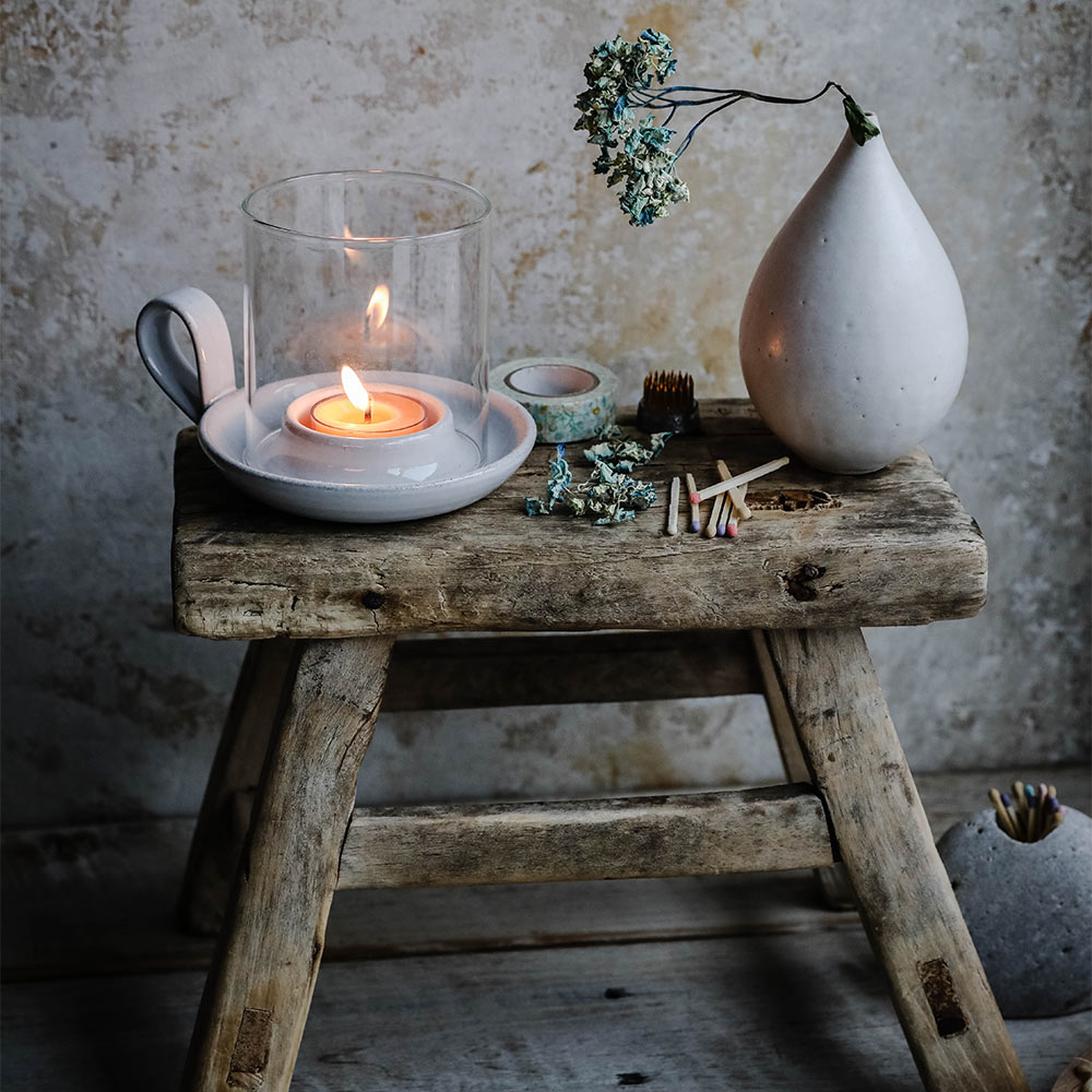 Stoneware Hurricane Candle Holder Small