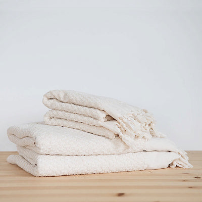 Hand-loomed Turkish Cotton Towel - Natural Dots