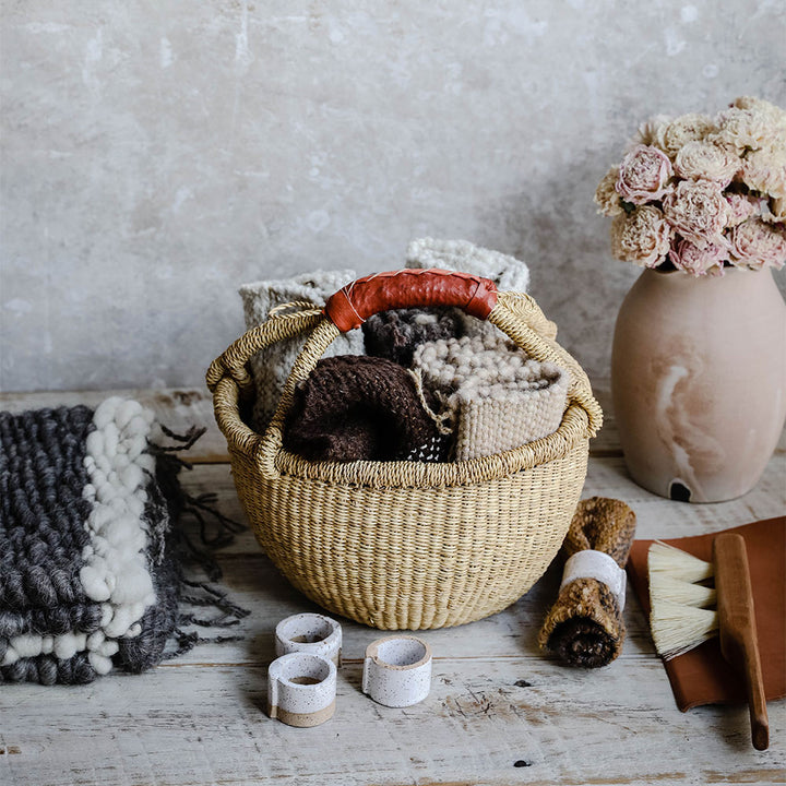 Mini Bolga Basket - Brown Leather Handle – roaniris.co