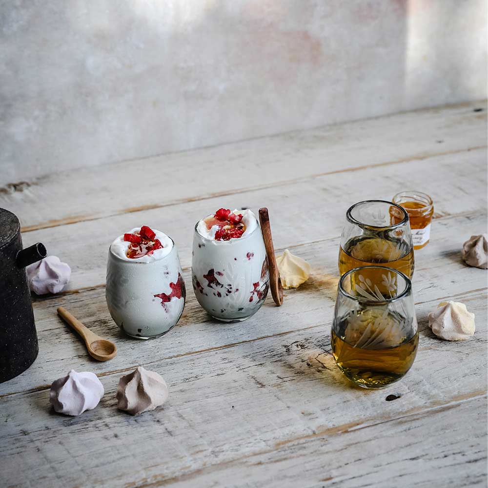 Petite Hand-etched Floral Recycled Glassware