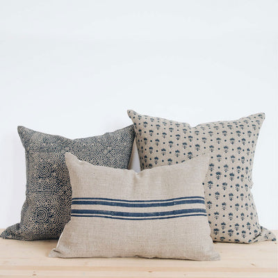 Linen Hand Block-Printed Pillow Cover Set No. 0523