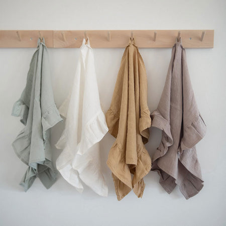 Ruffle Linen Tea Towel in Creamy White