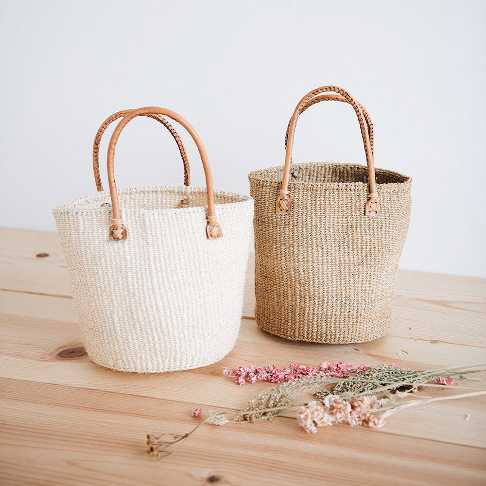 Sisal Shopper with Leather Handles - Natural
