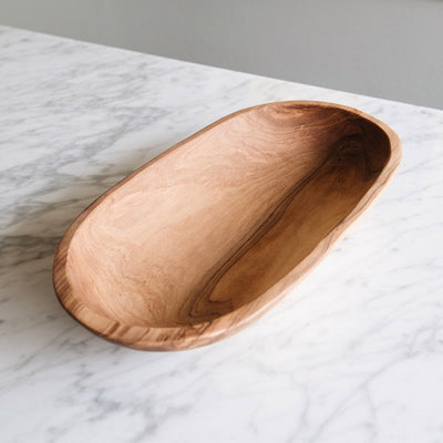 Hand Carved Wild Olive Wood Oval Bowl