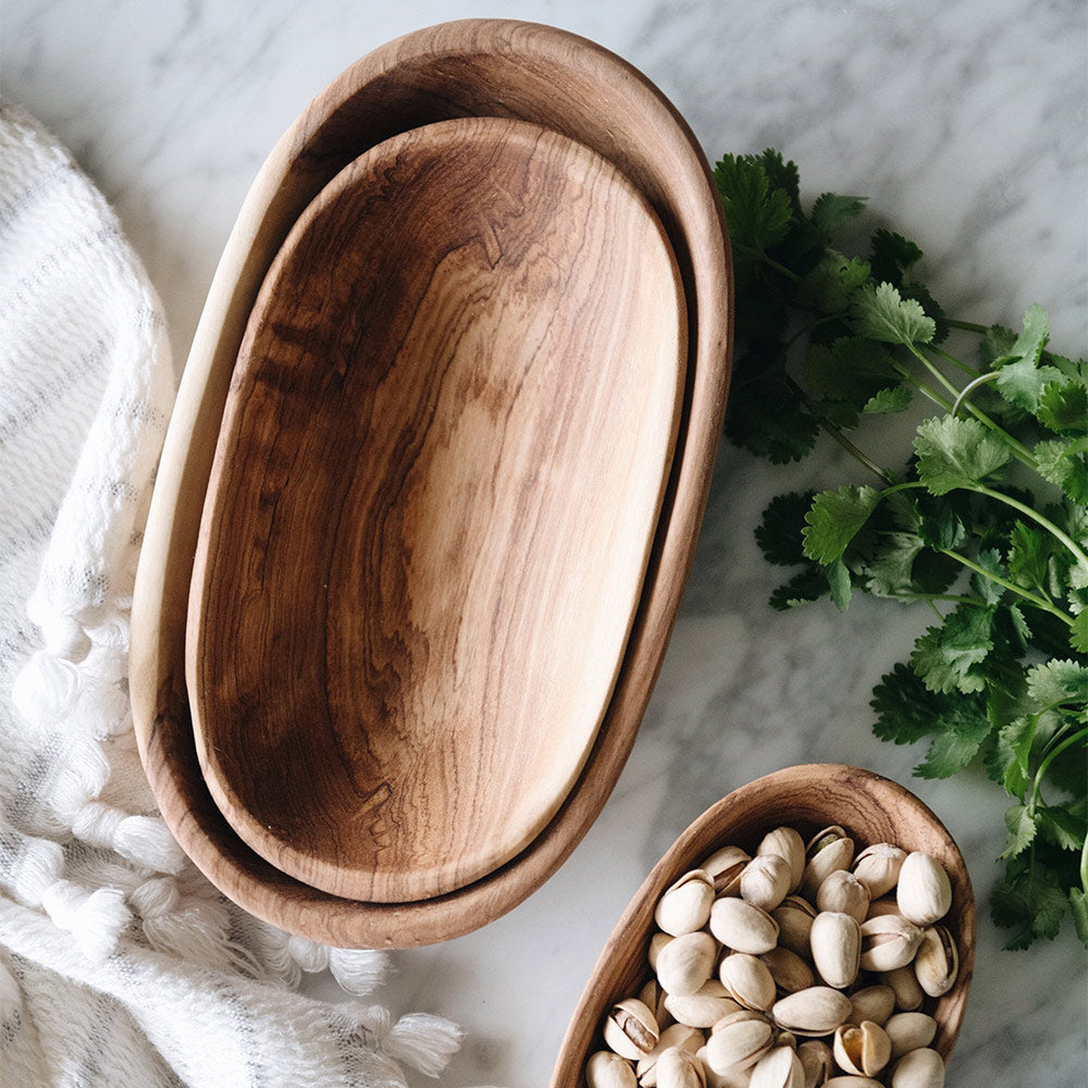 Wild Olive Wood Oval Serving Bowl Set of 3